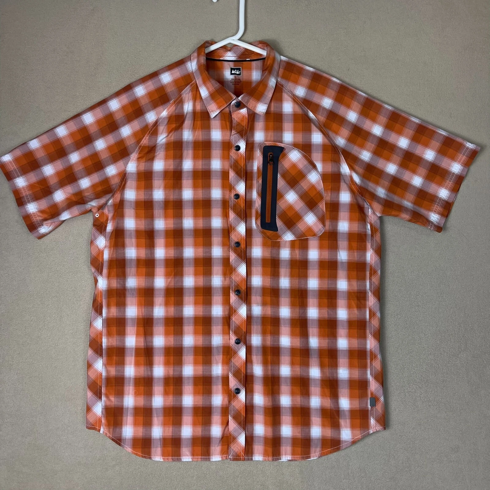 REI Shirt Adult Large Brown Plaid Button Up Shirt Outdoor Hiking Mens