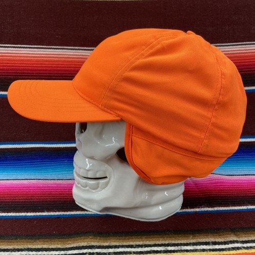 Vtg Blaze Orange Ear Flap Hunting Mens Hat Sz M Thick Insulated Trappers Cap - Picture 4 of 12