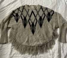 Ethereal Paper by Crane Womens Southwestern Sweater Waterfall Boho Fringe M
