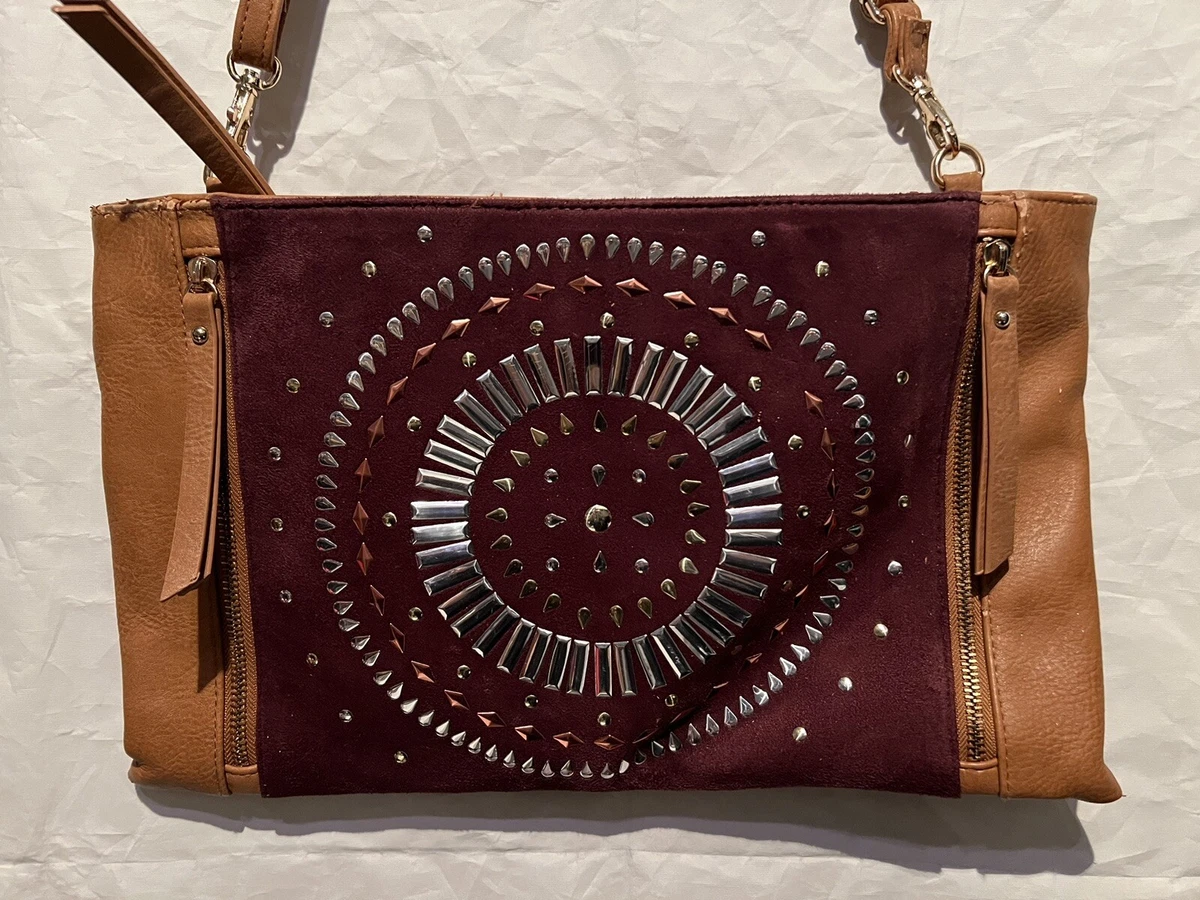 Cato Vegan Sueded Leather Crossbody Bag Boho Sunburst Purse Brown