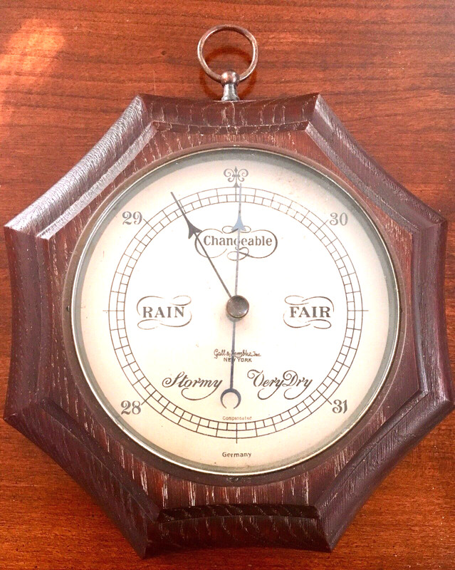 Antique German GALL & LEMBKE NYC BAROMETER Brass Dial Weather Vintage Wood