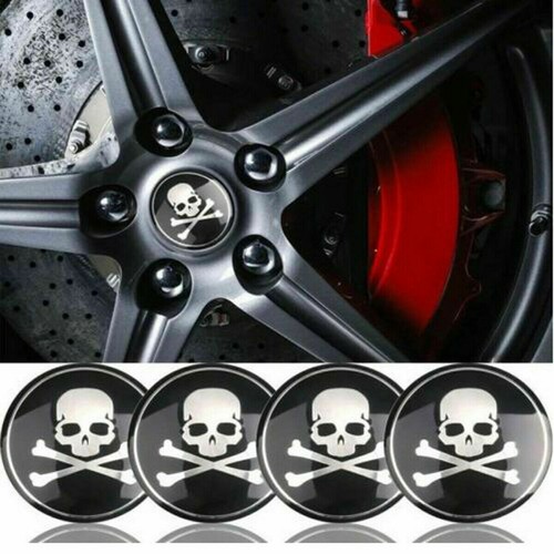 4Pcs Universal Cross Bone Skull Cap Sticker Car Parts Wheel Hub Center Cap Cover - Picture 2 of 12