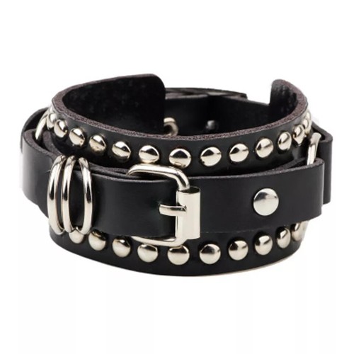 Vegan Leather Bracelet stud belt cuff punk emo edgy goth black white - Picture 10 of 12