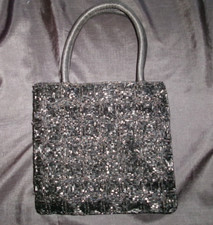 Vintage Tiny Black Beaded Geometric Bag, Magid Evening Formal Small Purse