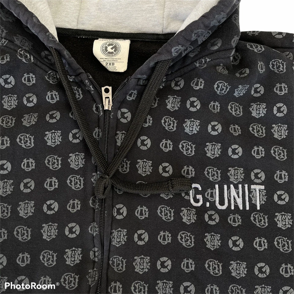 G UNIT 50 Cent Hip Hop Heavyweight All Over Logo Full Zip Hoodie SZ 2XB Men’s. - Image 3 of 4