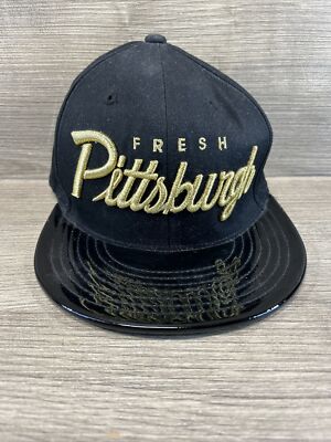 Fresh Pittsburgh Adjustable Snap Back Ball Cap Black and Gold Unisex KBETHOS