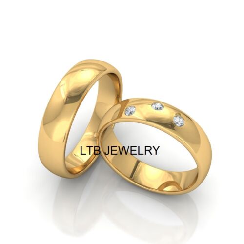 18K YELLOW GOLD HIS & HERS WEDDING RINGS SET, DIAMOND MATCHING WEDDING BANDS