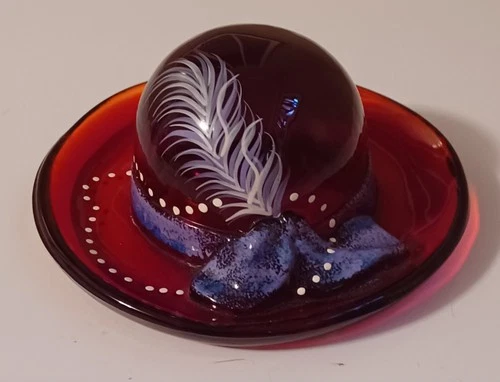 Signed Fenton Red Hat Society Glass Hat, 4.75", Beautiful Condition!
