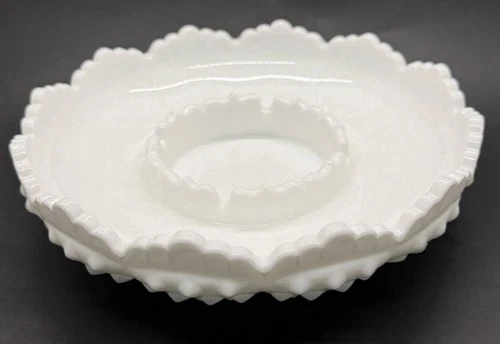 Fenton Vtg Hobnail White Milk Glass , Chip & Dip or Candle Bowl