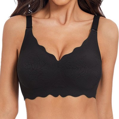 MOEOZLLO Floral Wireless Bras for Women No Underwire Seamless X-Large, Black 