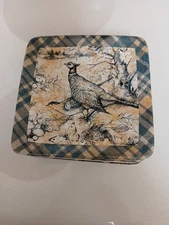 Set of 4 Certified International 6" Square Appetizer Plates, Pheasant Design