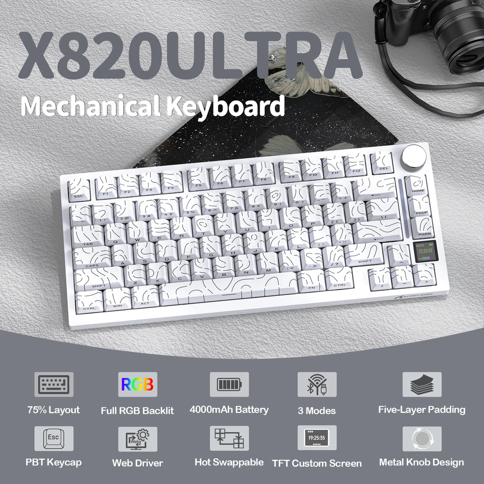 ATTACK SHARK X820Ultra Tri-mode 75% Gasket Mechanical Keyboard With Knob Design - Image 2 of 4