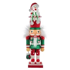 Kurt Adler Wooden Hollywood Nutcracker Collection, Red & Green Snowman Hat, 12"