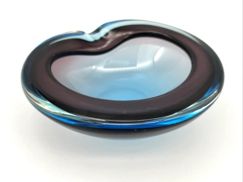 Vintage MCM Murano Glass Sommerso Blue Purple Geode 6 1/2" Bowl