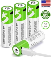 4PCs Rechargeable 1.5V Lithium AA Batteries with USB C Charging Cable 2600mWh