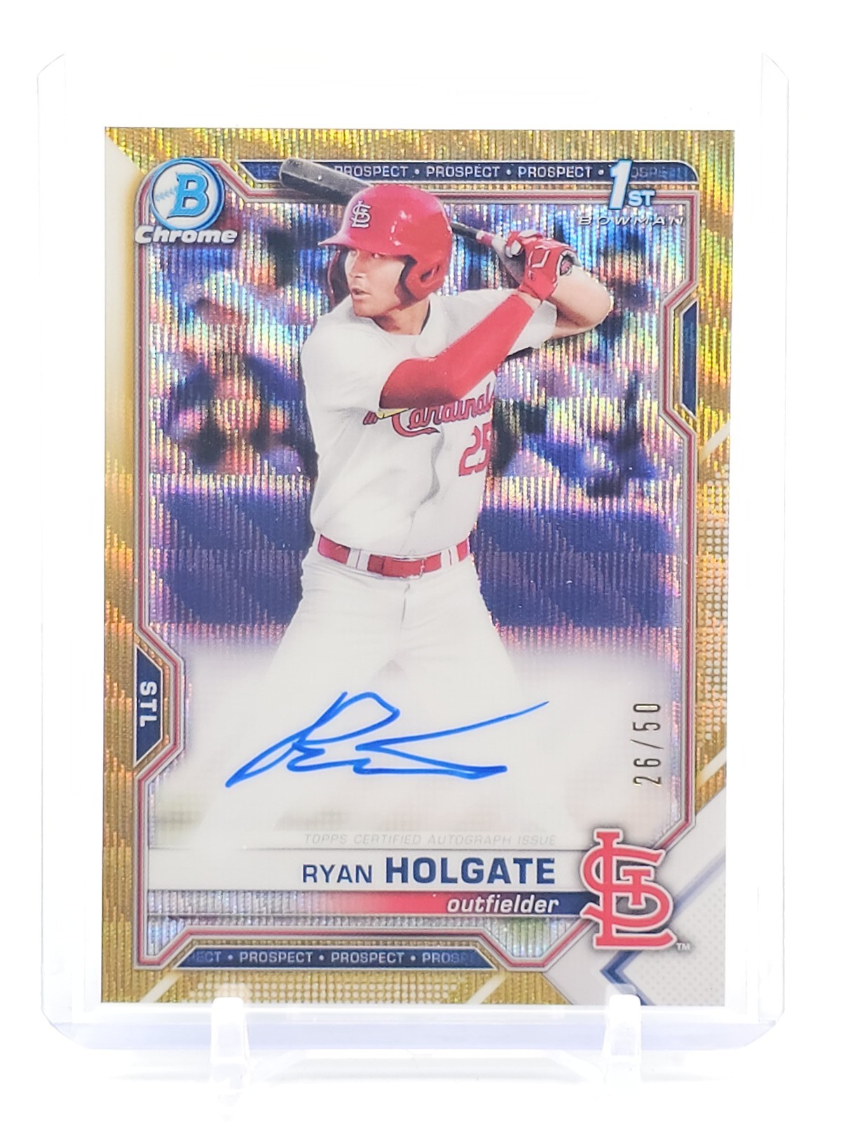 RYAN HOLGATE 2021 BOWMAN CHROME GOLD WAVE REFRACTOR 1ST AUTO RC /50 Q3668