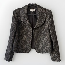 Vtg 80s Le Suit Black/Gray Lace Pattern Cropped Blazer Shoulder Pads Size 16 P