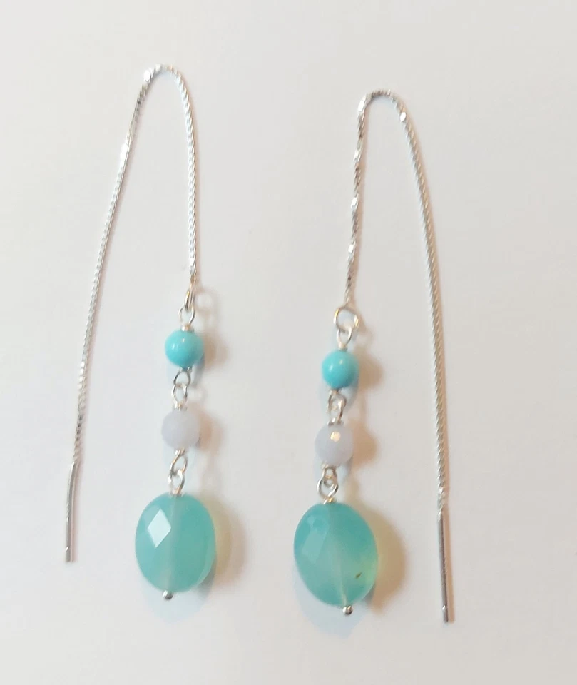 Orecchini in argento 925 con turchese, calcedonio e avventurina sfaccettata - Immagine 2 di 4