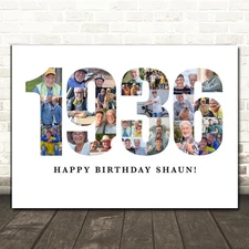 Photo Collage White Photo Birthday Custom Gift For Him Year 1936 Print Or Canvas