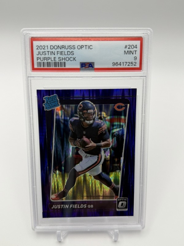 2021 Panini Donruss Optic Justin Fields Rated Rookie Purple Shock #204 PSA 9