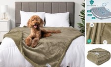 Waterproof Dog Blanket for Queen Bed Queen 90 x 90 Inches Taupe/Taupe Sherpa