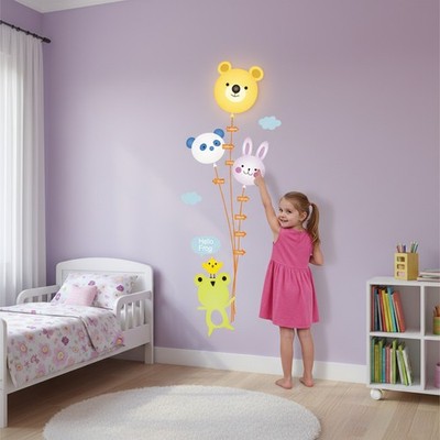 3D Bear Night Light Growth Chart Wall Decal - Kids Height Ruler Nursery Decor