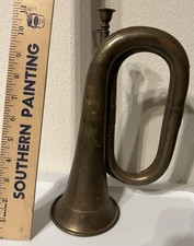 Vintage Brass Bugle with Chain and Mouthpiece, Classic Design