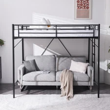 Loft Bed Full Size No Box Spring Needed for Adults Space-Saving Twin Black