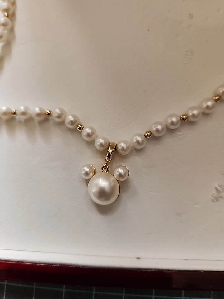 DISNEY Perla Cultivada Mickey Potenciador y Collar Oro 14 kt Foto 2 de 4