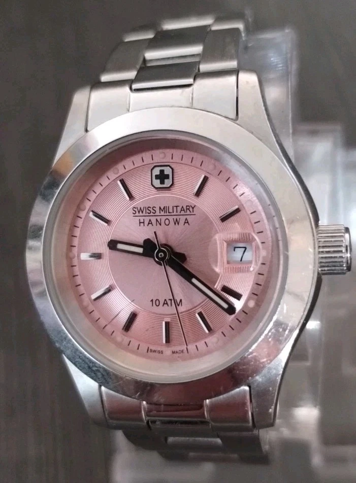 Vintage Swiss Military Hanowa Quartz Watch~ Pink Dial Date Window (6-7023) Runs! - Image 4 of 4