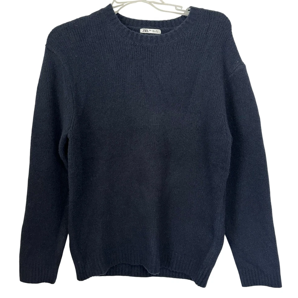 Suéter Zara Mezcla de Lana Cuello Redondo Azul Marino Clásico Pullover Para Hombre Talla L Foto 2 de 4