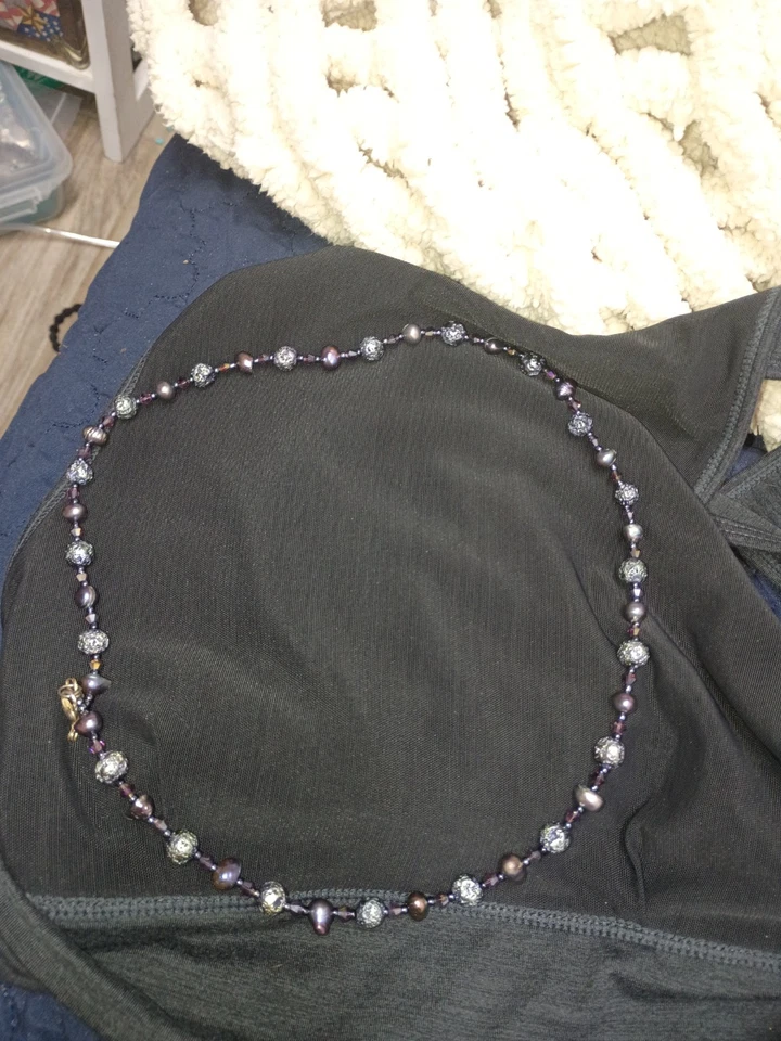 Collar de perlas de piedra de fuego pavo real cuentas de plata esterlina con cristales de Swavarski Foto 2 de 2