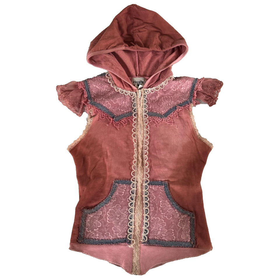 Y2K De Colección CIGANA Reciclado Encaje CORSET SUDADERA CON CAPUCHA Top ÚNICA EN SU CLASE Regencia Sudadera Tanque S Foto 3 de 4