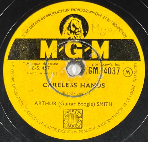 Arthur Smith : Careless hands / Guitar boogie DISQUE 78 tours rpm M.G.M 4037