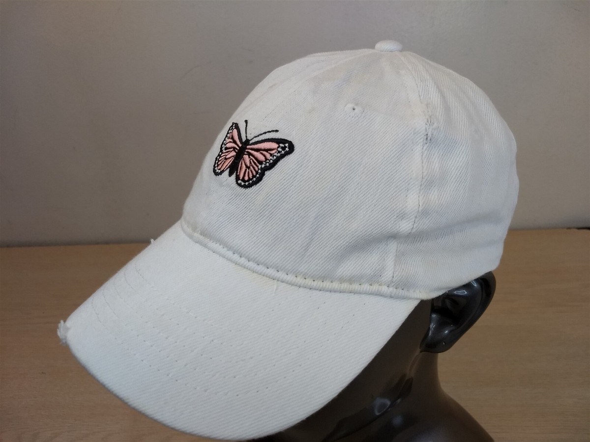 帽子 [0] LADIES BUTTERFLY WHITE ADJUSTABLE BUTTERFLY LOGO WOMENS ADJUSTABLE BASEBALL HAT/CAP, WHITE