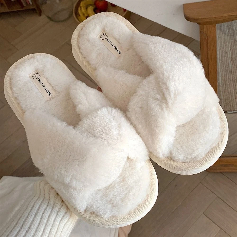 Slippers Open Toe Fluffy Soft Keep Warm Warm Shoes Cotton Slippers