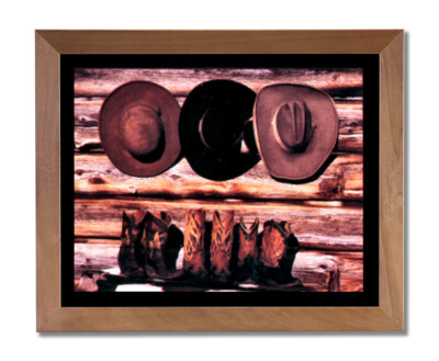 Old Cowboy Boots And Hats Western Rodeo Wall Picture Honey Framed Art Print