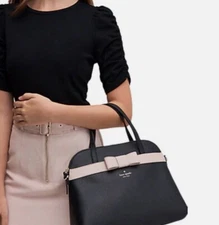 Kate Spade New York Julita Kirk Park Saffiano Black Warm Beige Large NWOT