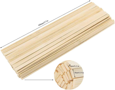 50 Pcs Natural Bamboo Thin Wood Strips 15.5 Inches Long Craft Popsicle  Balsa