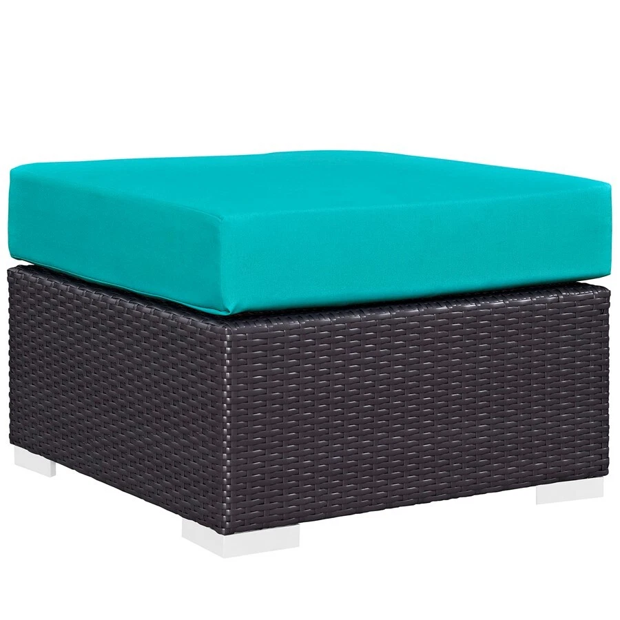 Modway Convene Outdoor Patio Fabric Square Ottoman Espresso Turquoise - Thumbnail 2