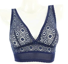 Else 242414 Womens Underwear Wireless V-Neck Bralette Bra Navy Size Small