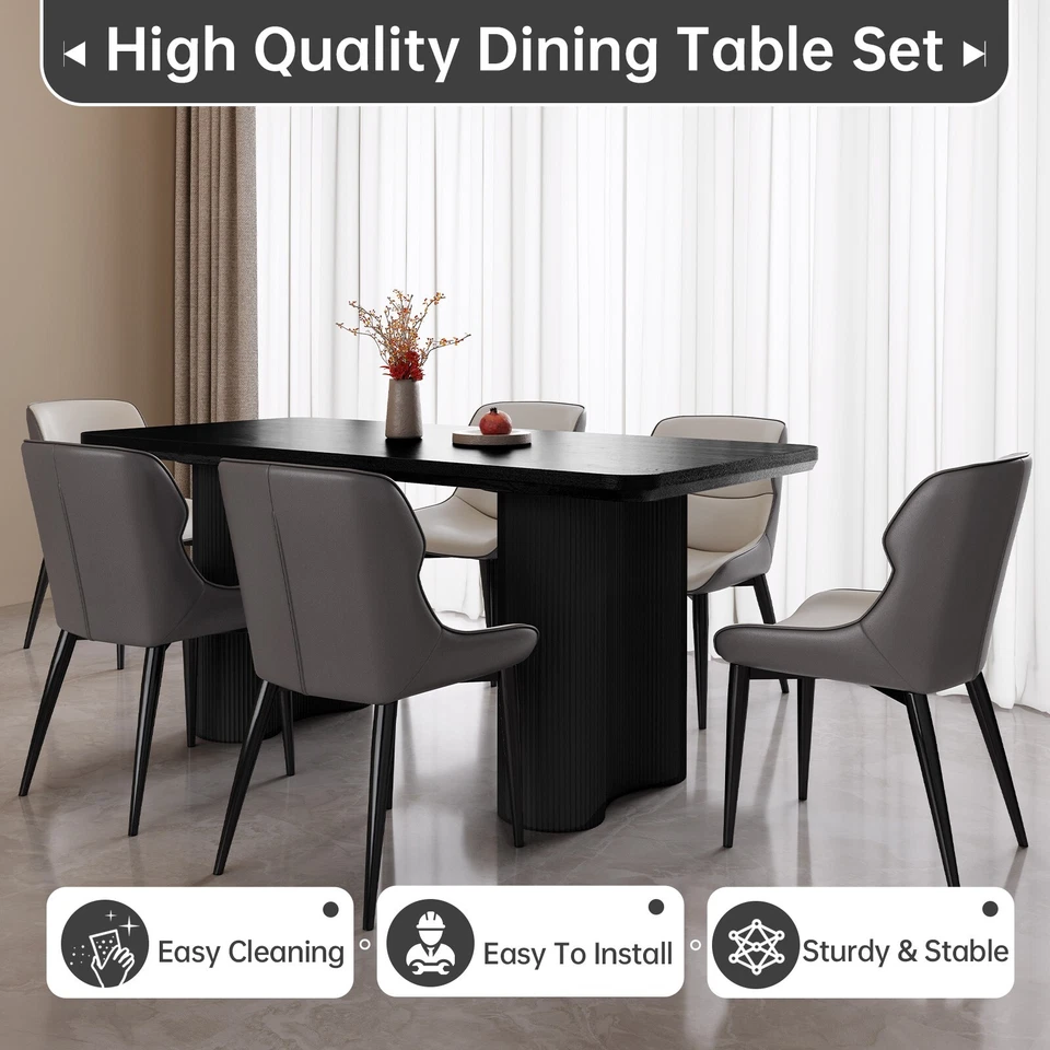 63"Black Dining Table Rectangular Kitchen Table Modern Stylish Dining Room Table - Image 4 of 4