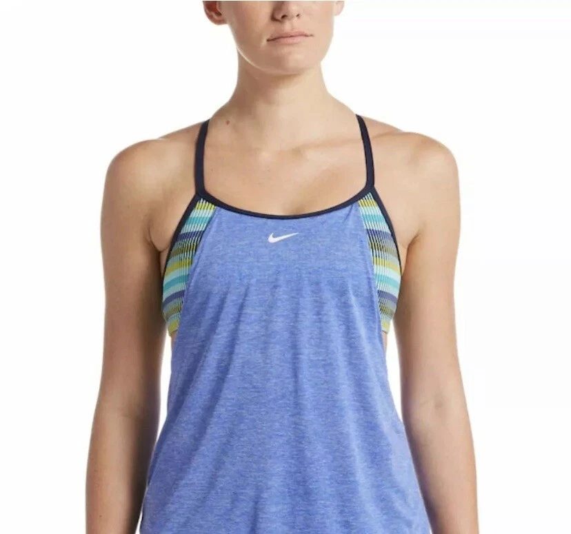 NWT Women s Nike Textured Stripe Layered Tankini Top Size S Sapphire