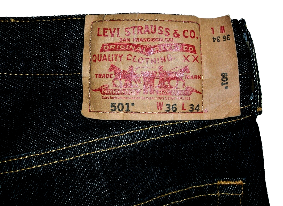 Levi Strauss 501 Levis Original Riveted Button Fly Blue Jeans Tag 36X34  (32X31)