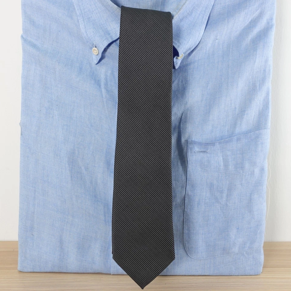 Skinny Tie Men VAN HEUSEN Blue Textured Woven Necktie Groom Suit Solid Designer - Image 2 of 4