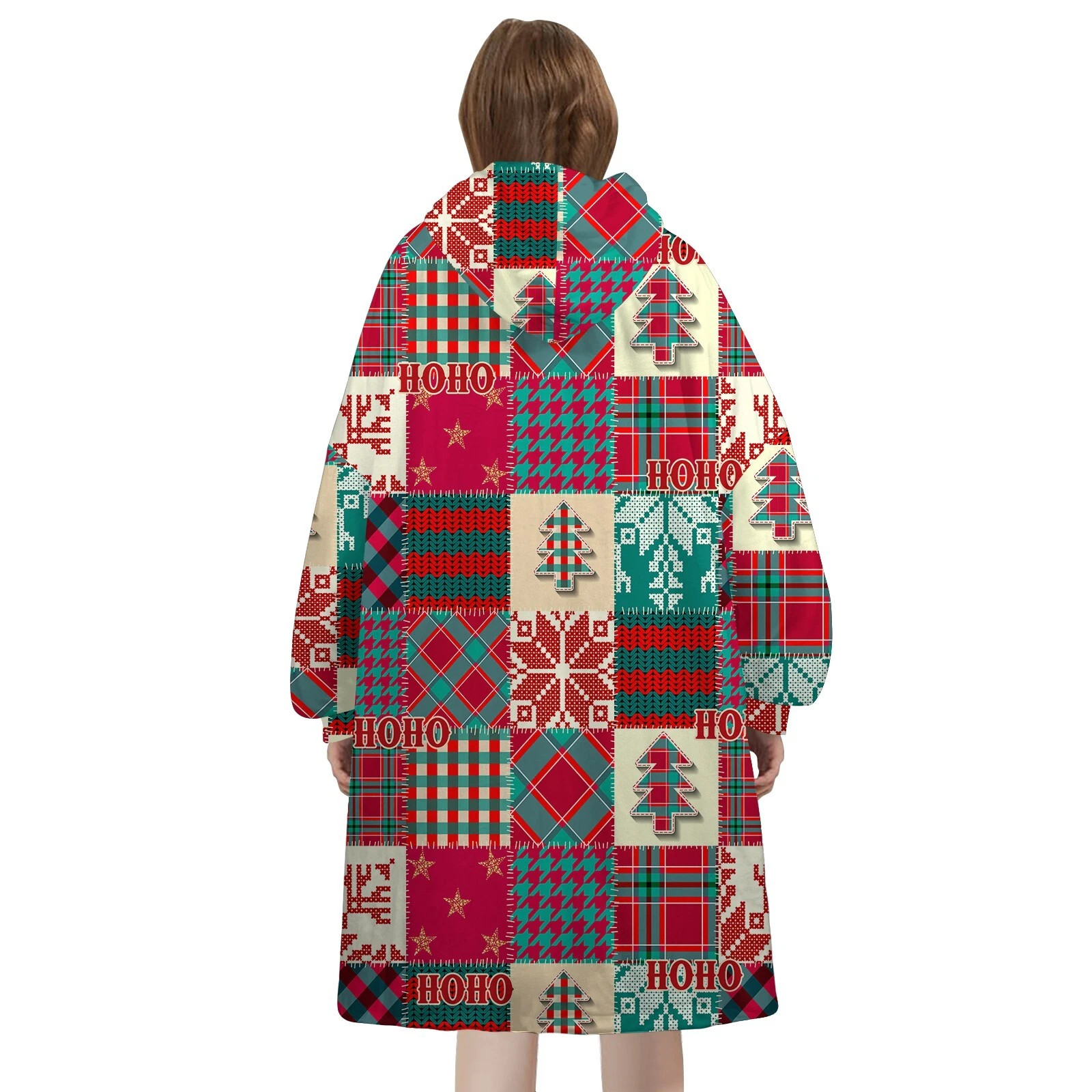 Personalized Santa Coat Christmas Pattern Patchwork Blanket Hoodie