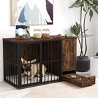 120CM Dog Crate Furniture with Hidden Pull-Out Bowls in Drawer