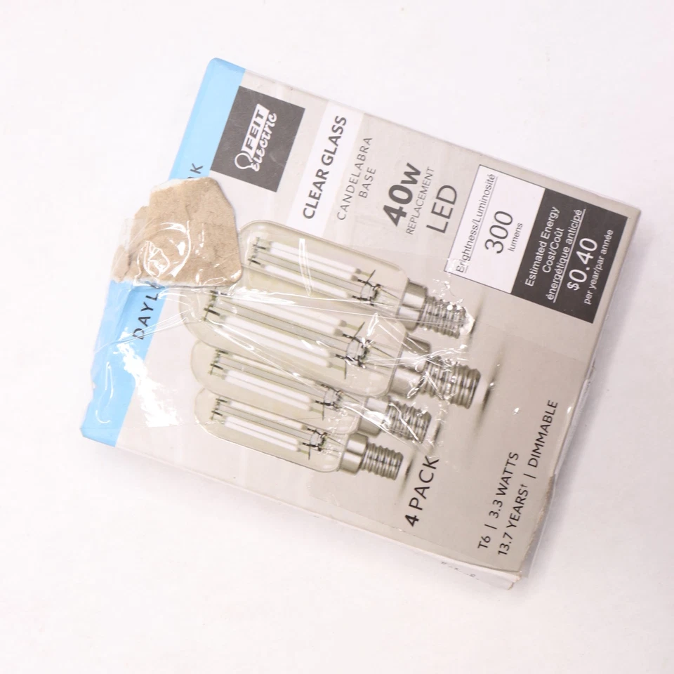 (4-Pk) Feit Electric T6 Dimmable Candelabra LED Light Bulb E12 40W Daylight - Image 4 of 4