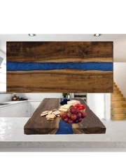 18"x 9" Acacia Wood with Blue Pearl Resin rustic distressed Serving Tray Board