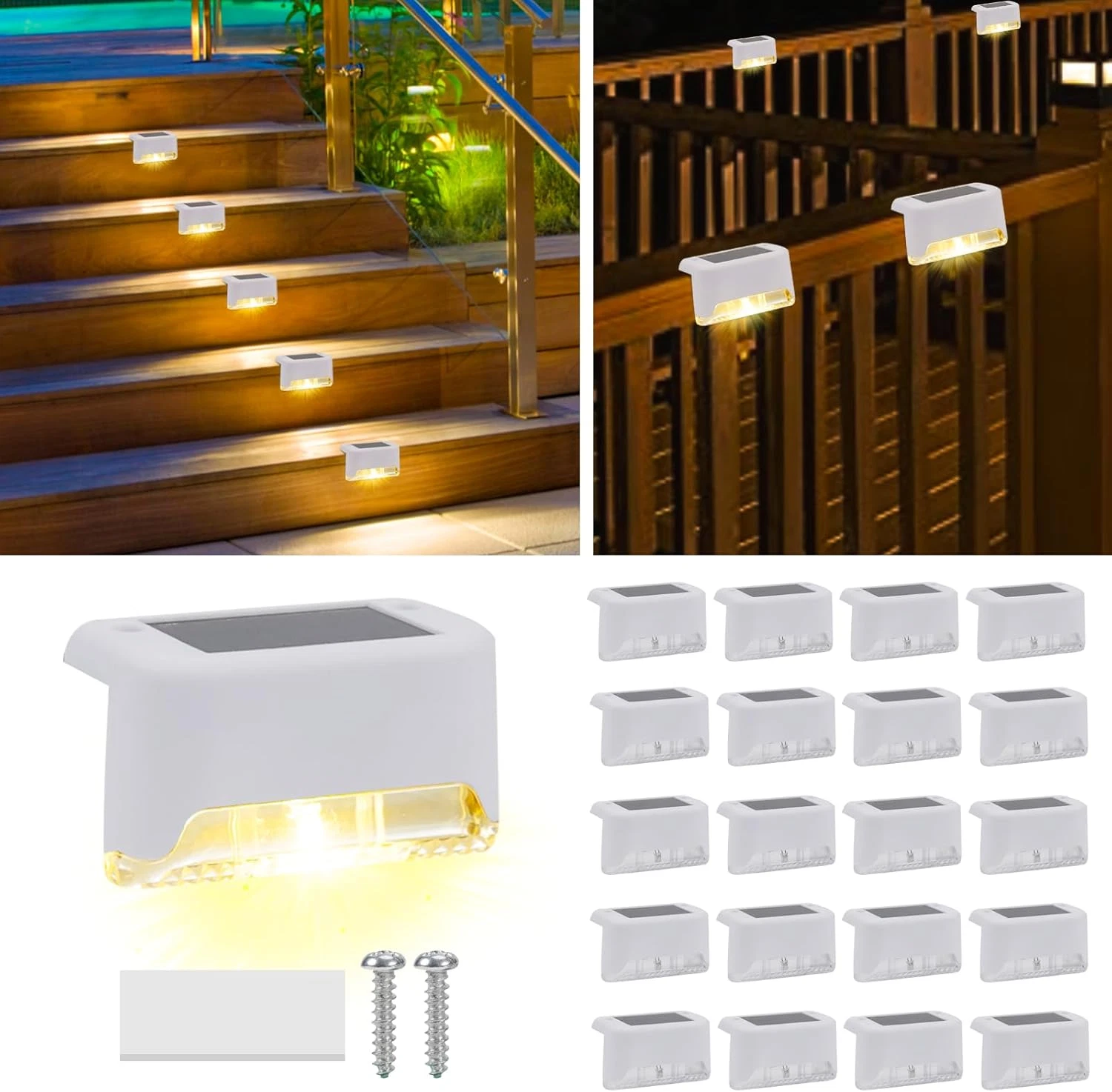 20 Pack Solar Deck Lights Outdoor Small Waterproof LED Step Lamp outside Decorat